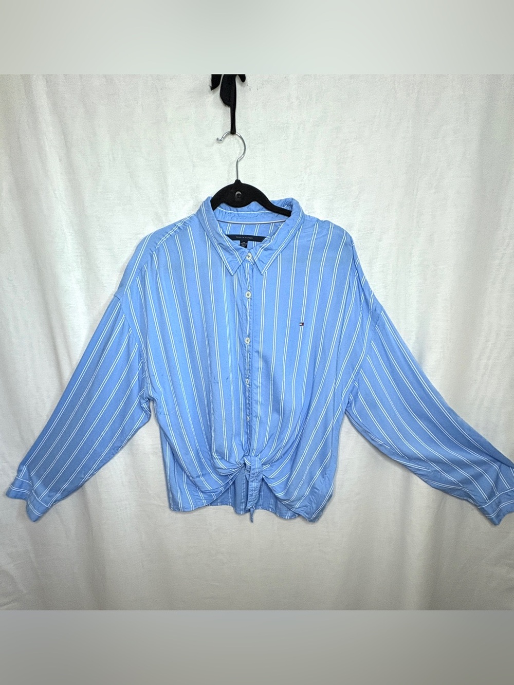 Tommy Hilfiger Blue Striped Tie-Front Button-Down Shirt | XXL